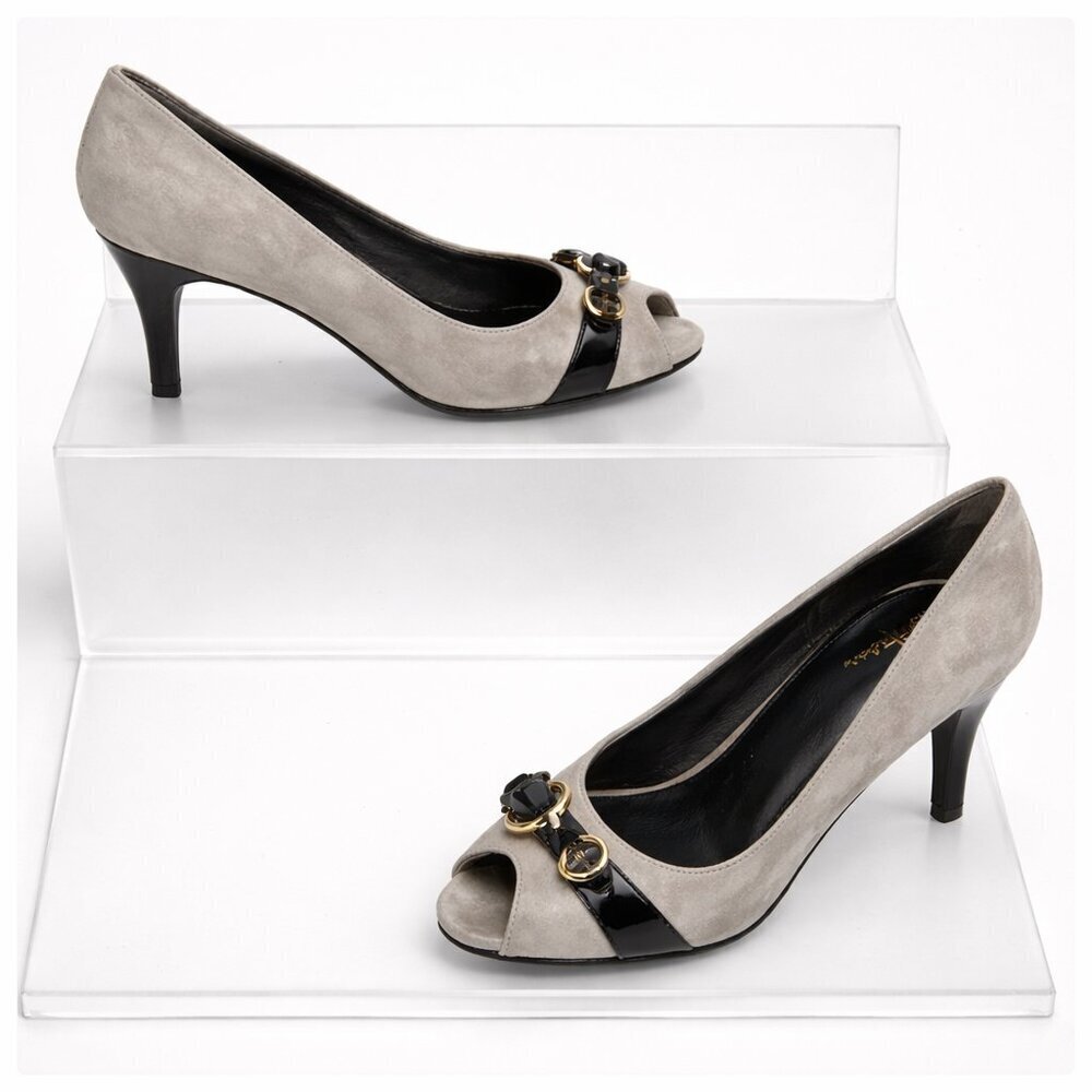 COLE HAAN Nike Air Gray Black Open Toe Pumps Heels Shoes Size 9.5B